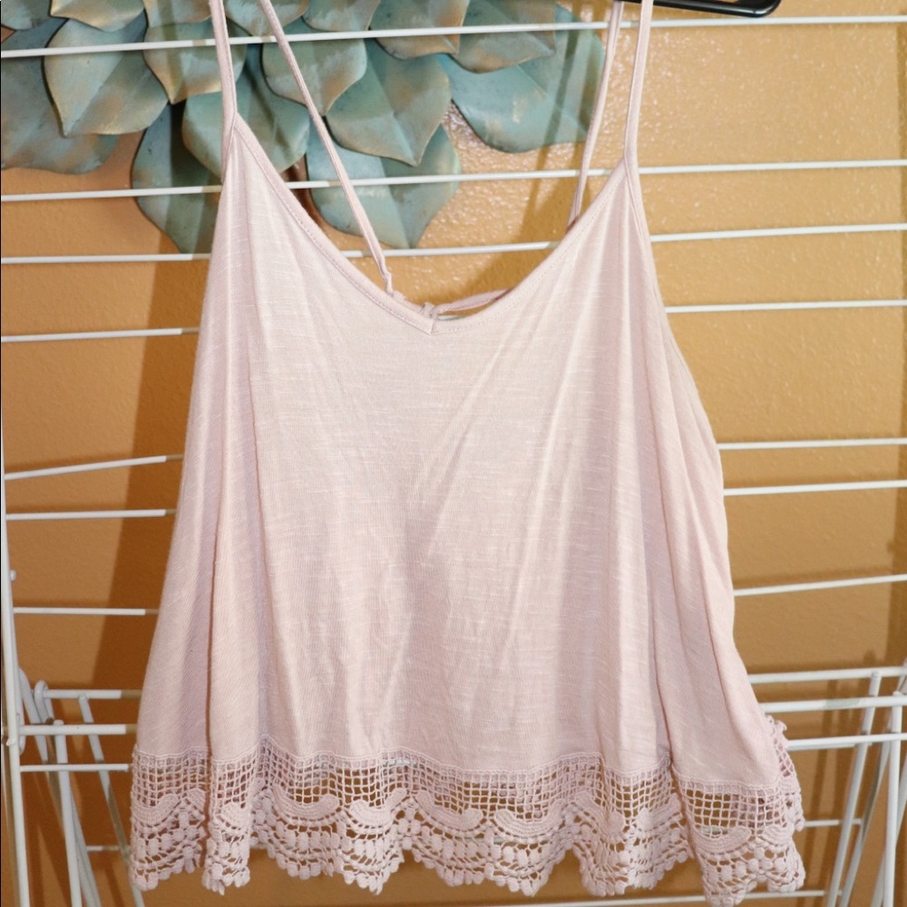 Light pink tank top, cute back ties adjustable